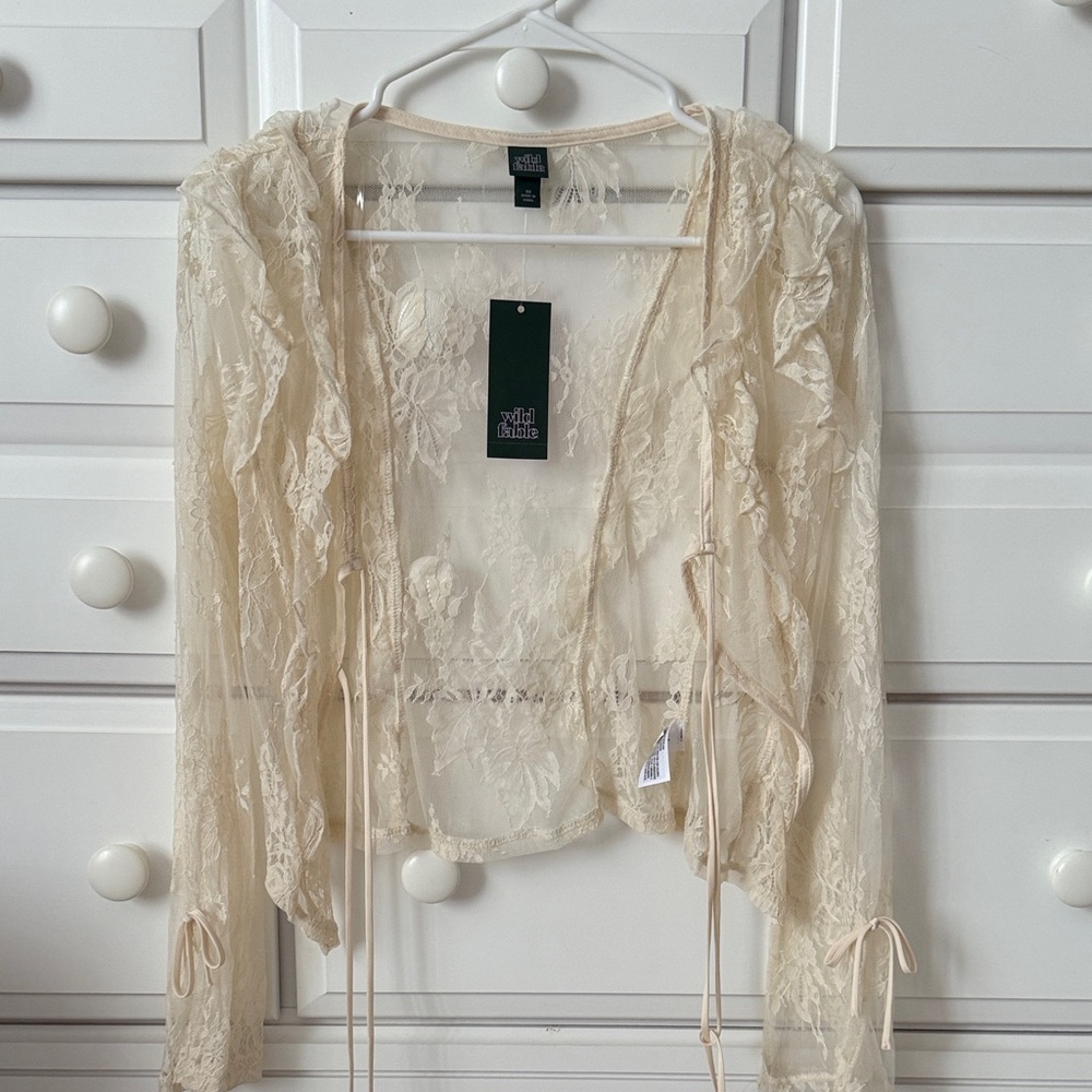 Wild Fable Delicate Lace Cardigan in Cream